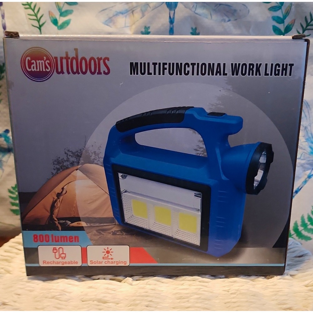 Cam's Outdoors 800lm LED Worklight Rechargeable Solar Blue 93704